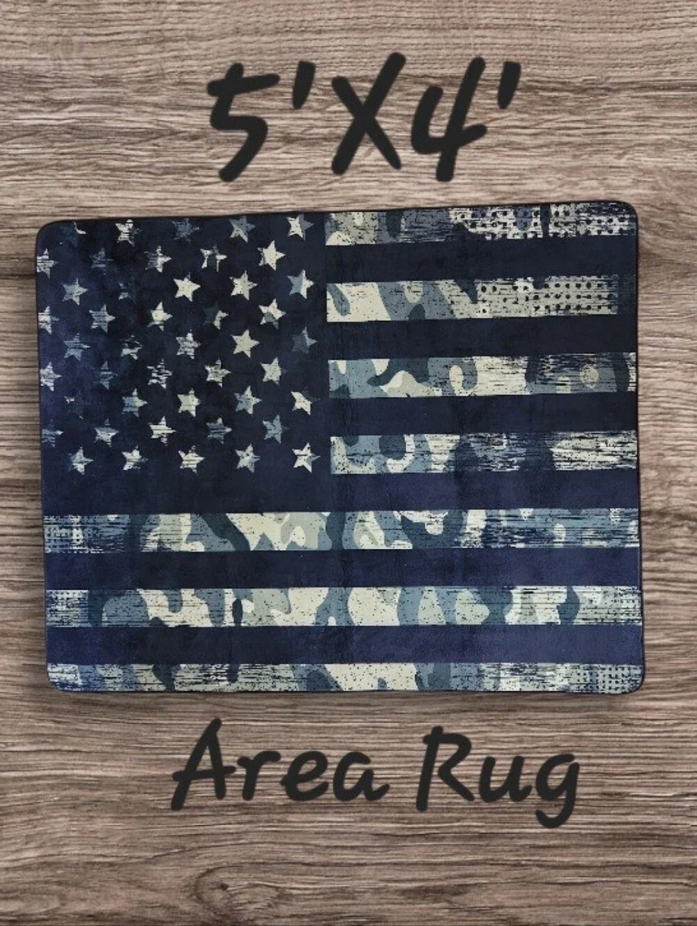 Folpply 5'X4' Rustic Green Camo American Flag Indoor/Outdoor Area Rug